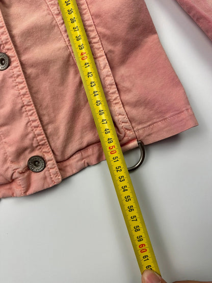 Dolce & Gabbana orange and pink denim jacket with detachable sleeves and cargo pockets.
