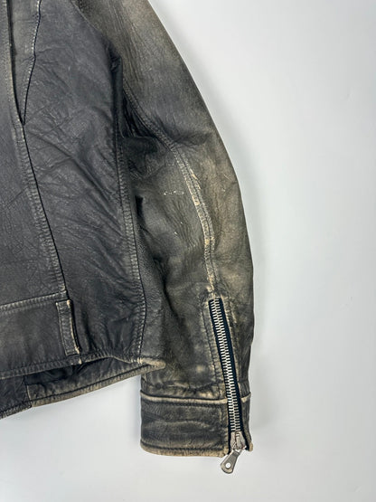 Dolce & Gabbana grey bomber jacket with unique eroded leather finish and faded details.