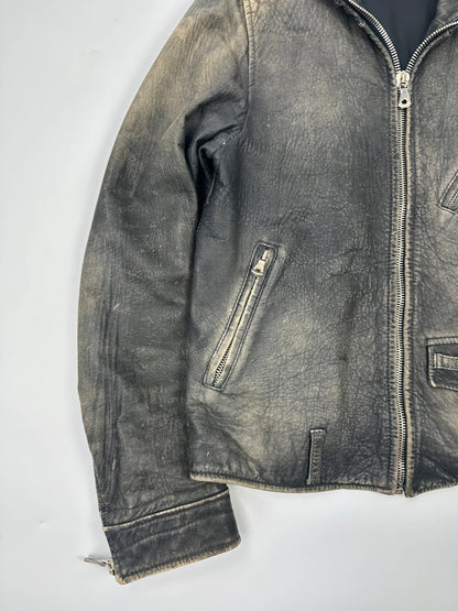 Dolce & Gabbana grey bomber jacket with unique eroded leather finish and faded details.