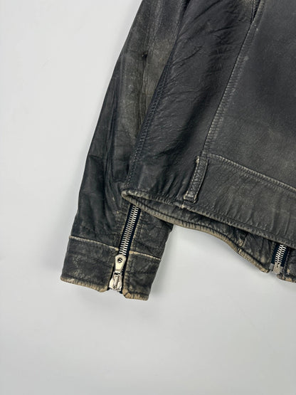 Dolce & Gabbana grey bomber jacket with unique eroded leather finish and faded details.