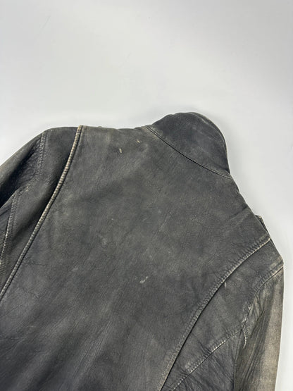Dolce & Gabbana grey bomber jacket with unique eroded leather finish and faded details.