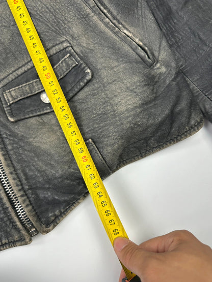 Dolce & Gabbana grey bomber jacket with unique eroded leather finish and faded details.