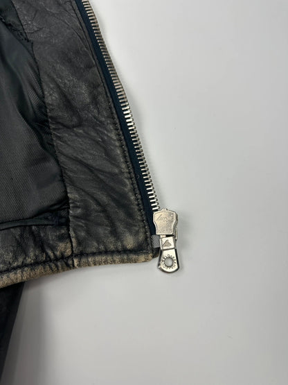 Dolce & Gabbana grey bomber jacket with unique eroded leather finish and faded details.