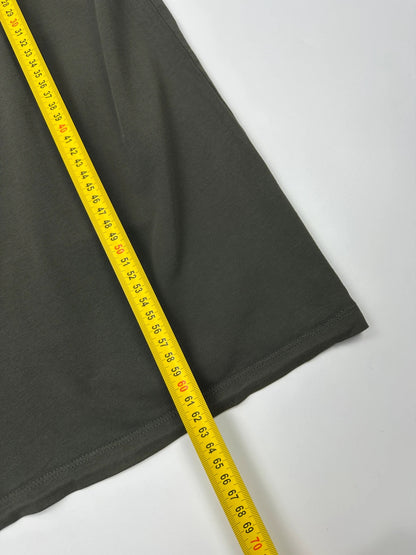 Prada khaki graphic t-shirt featuring zip chest pocket and minimalist design.