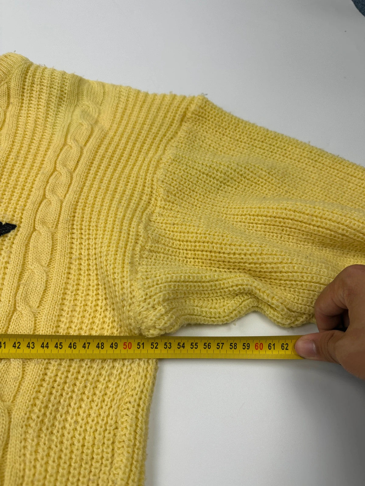 Emporio Armani yellow cable knit sweater with 90's design and classic logo detail.