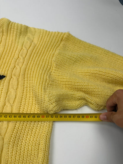 Emporio Armani yellow cable knit sweater with 90's design and classic logo detail.