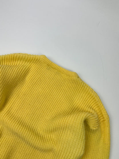 Emporio Armani yellow cable knit sweater with 90's design and classic logo detail.