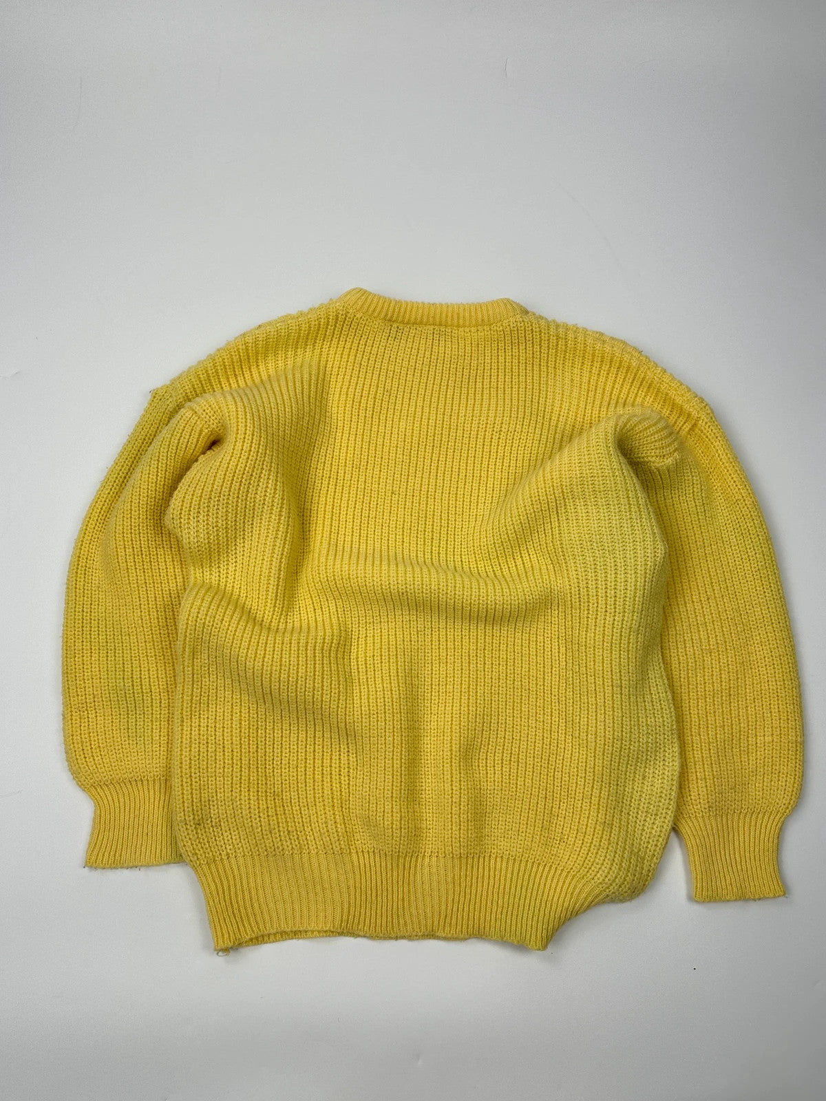 Emporio Armani yellow cable knit sweater with 90's design and classic logo detail.