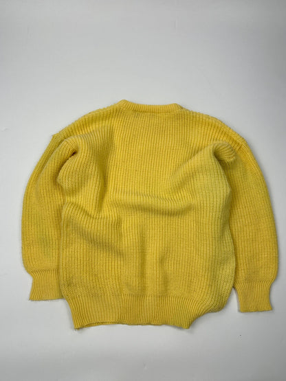 Emporio Armani yellow cable knit sweater with 90's design and classic logo detail.