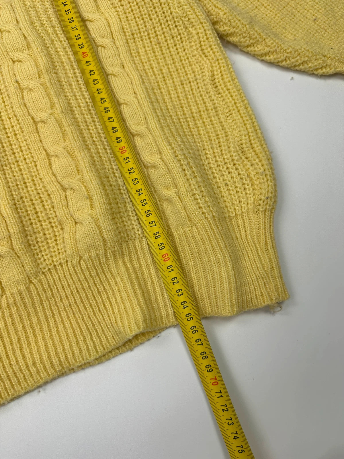 Emporio Armani yellow cable knit sweater with 90's design and classic logo detail.