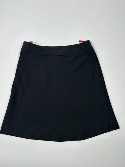 Prada black wool mid-length skirt with minimalist design and linearossa logo.