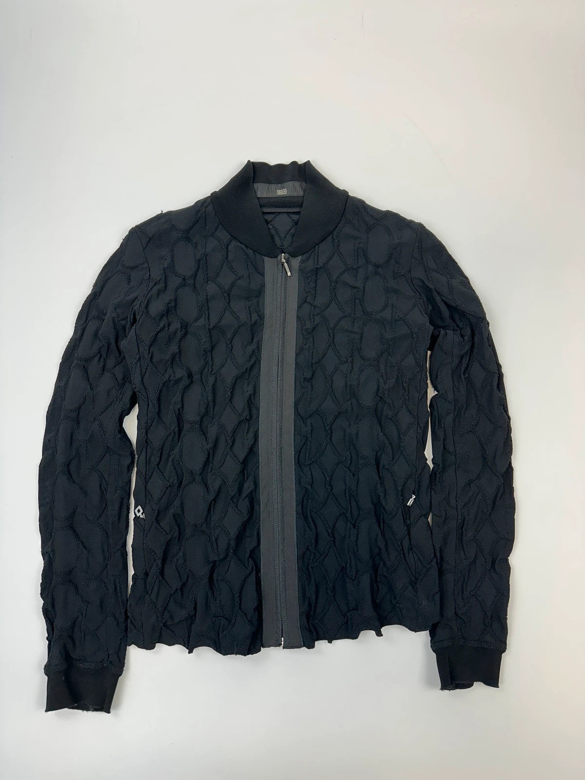 Marithé François Girbaud black fitted jacket with 2000s embroidery and minimalist design.