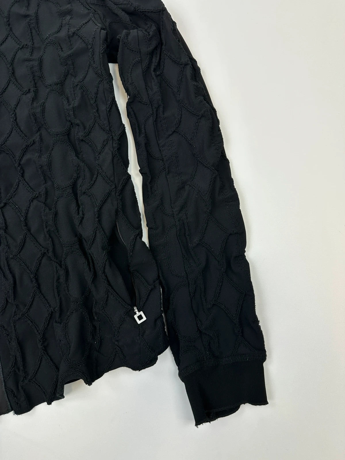 Marithé François Girbaud black fitted jacket with 2000s embroidery and minimalist design.