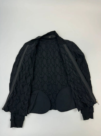 Marithé François Girbaud black fitted jacket with 2000s embroidery and minimalist design.