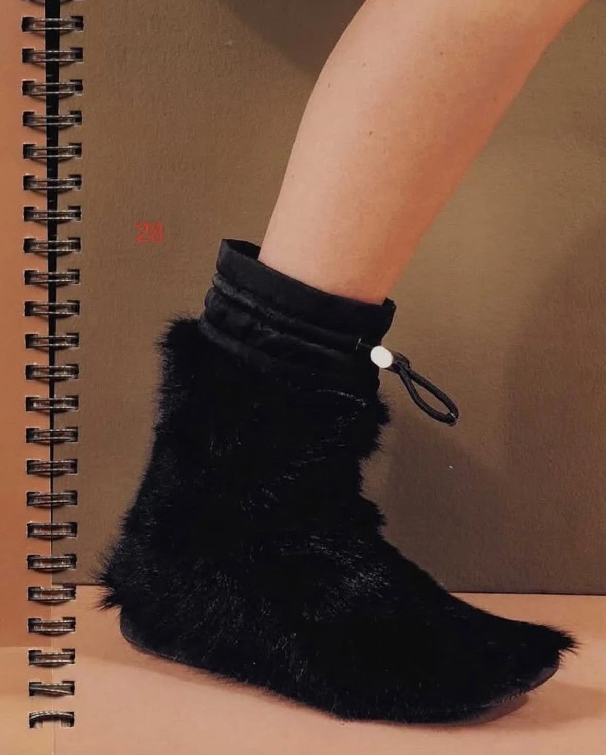 Prada brown fur Yeti boots with logo detail, vintage 1999 runway collection.