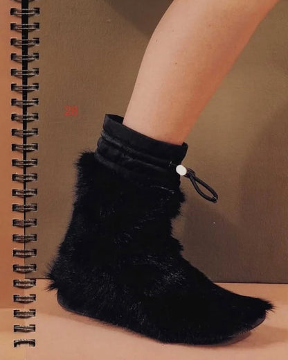 Prada brown fur Yeti boots with logo detail, vintage 1999 runway collection.