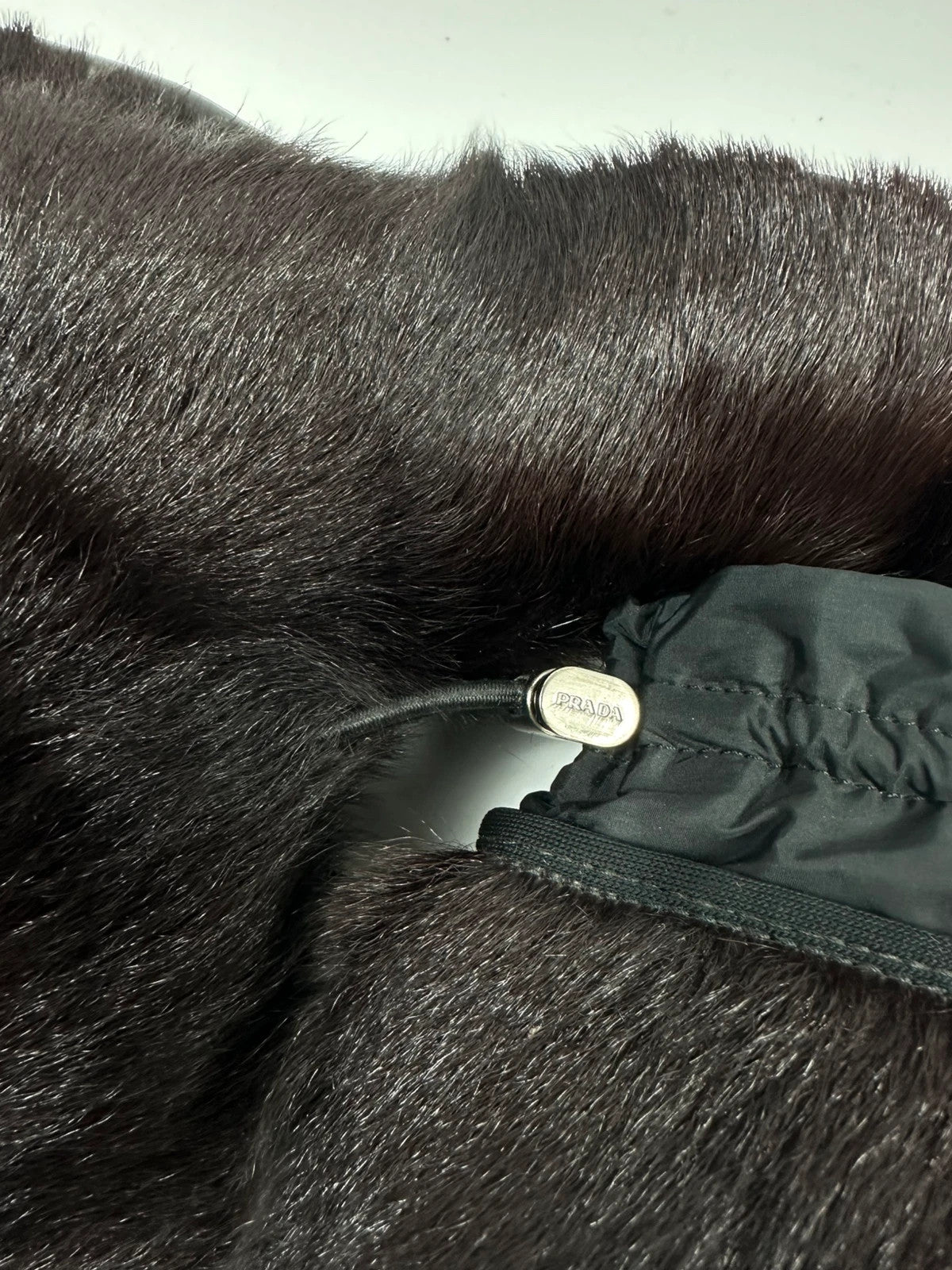 Prada brown fur Yeti boots with logo detail, vintage 1999 runway collection.