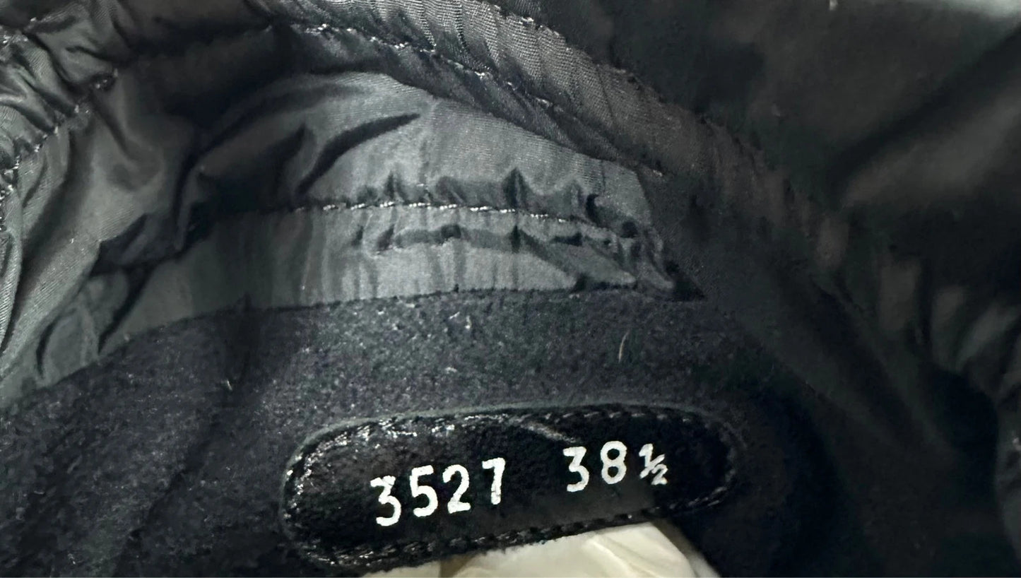 Prada brown fur Yeti boots with logo detail, vintage 1999 runway collection.