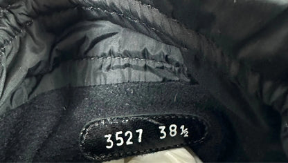 Prada brown fur Yeti boots with logo detail, vintage 1999 runway collection.