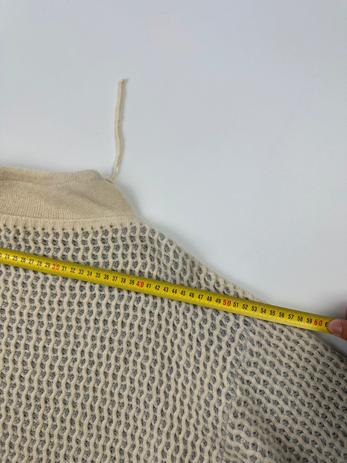 Marithé François Girbaud cream grey turtleneck sweater textured mesh double knit with adjustable ties.