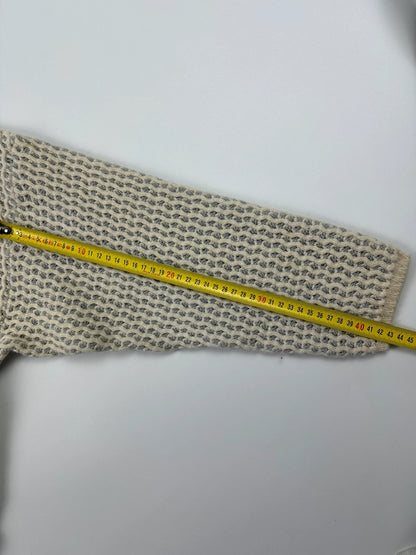 Marithé François Girbaud cream grey turtleneck sweater textured mesh double knit with adjustable ties.