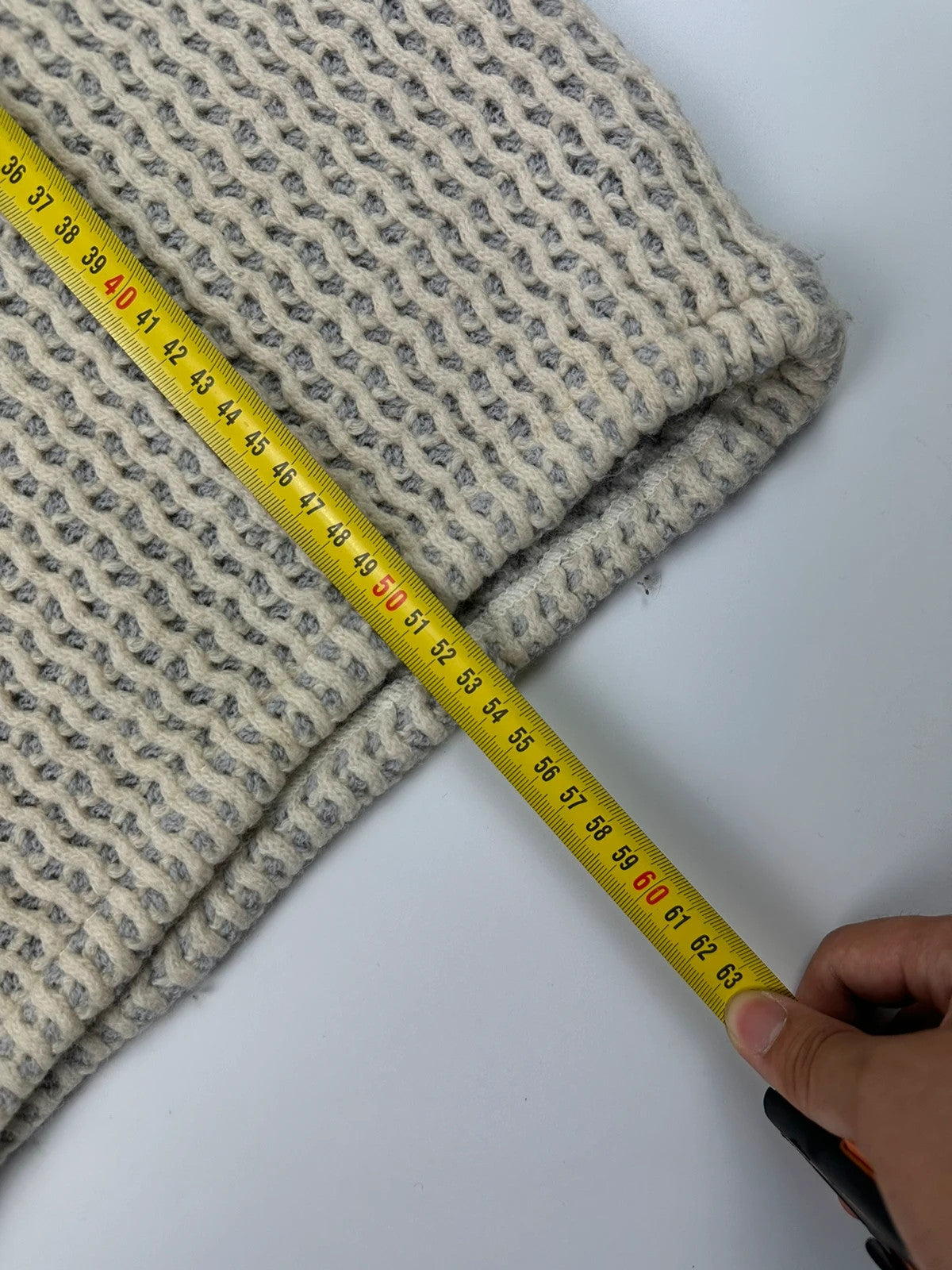 Marithé François Girbaud cream grey turtleneck sweater textured mesh double knit with adjustable ties.