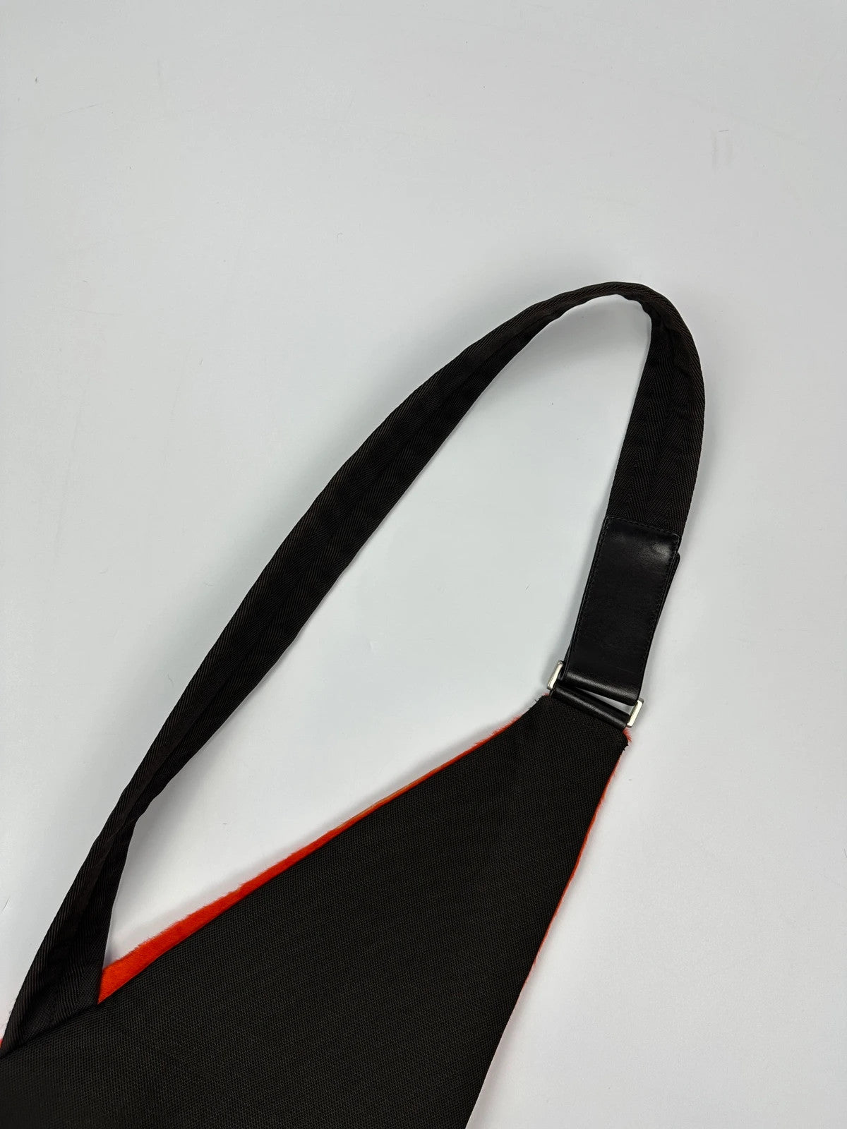 Prada orange fur crossbody sling bag with logo detail from FW99 collection.