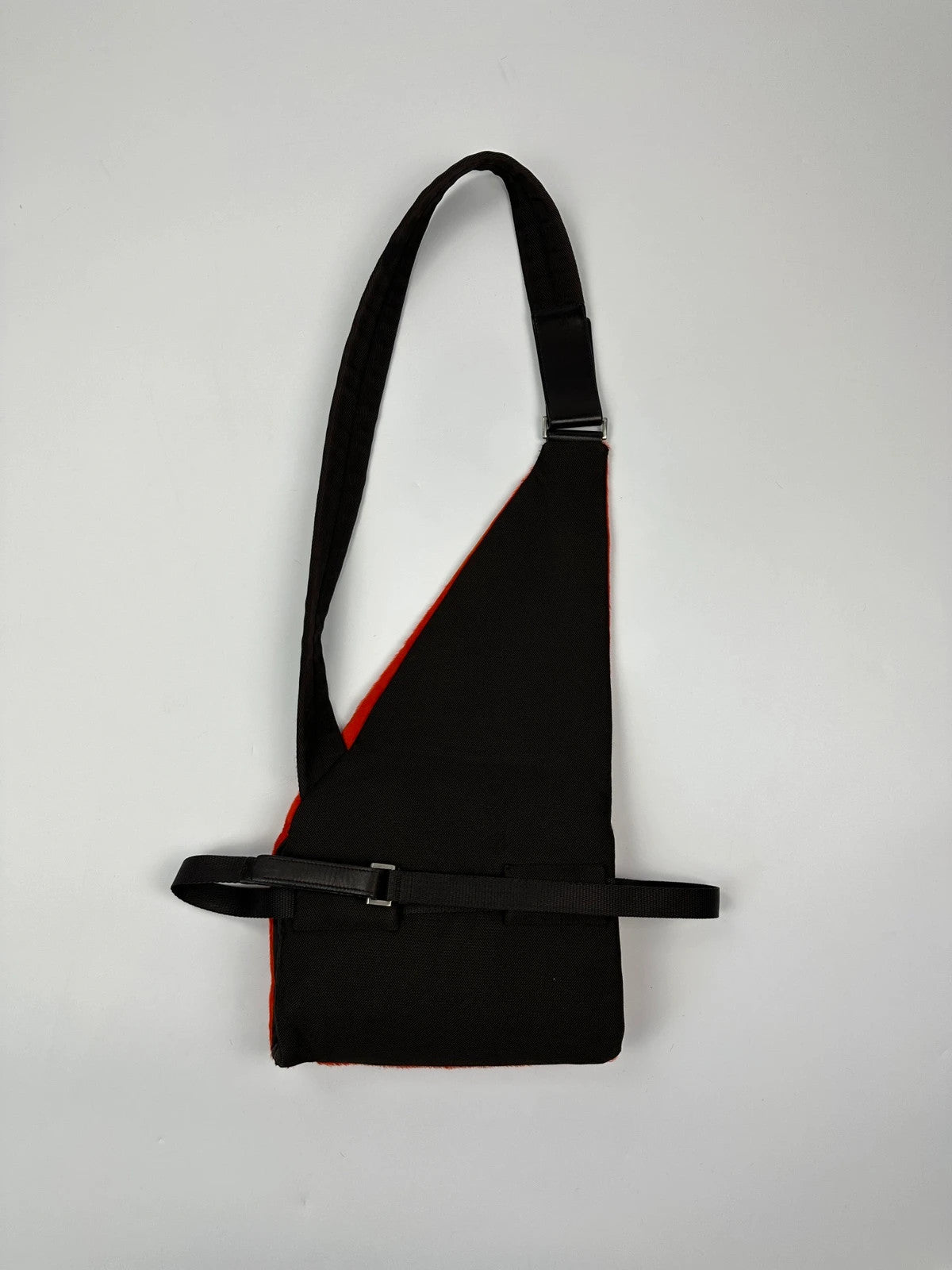 Prada orange fur crossbody sling bag with logo detail from FW99 collection.