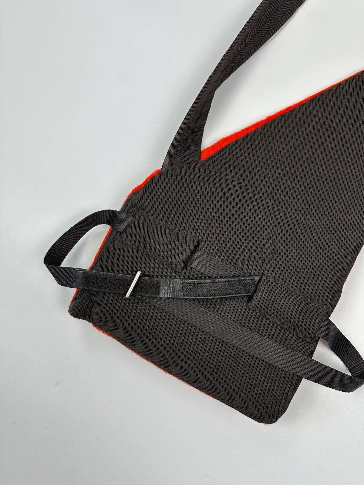 Prada orange fur crossbody sling bag with logo detail from FW99 collection.