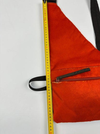 Prada orange fur crossbody sling bag with logo detail from FW99 collection.