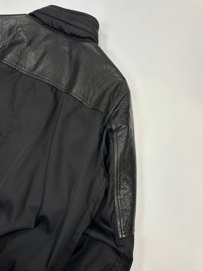 Prada black bomber jacket with leather details and hidden hood from FW2009 collection.