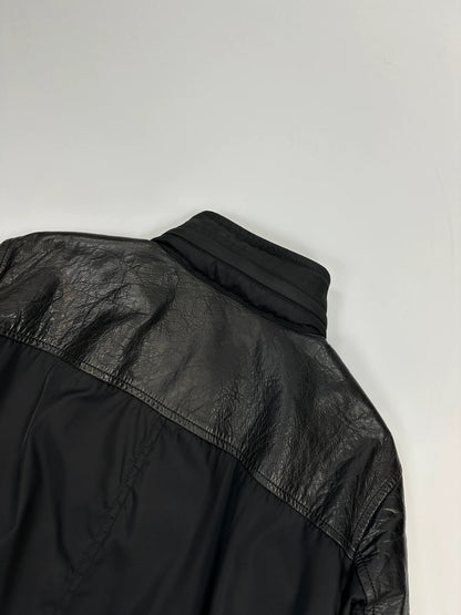 Prada black bomber jacket with leather details and hidden hood from FW2009 collection.