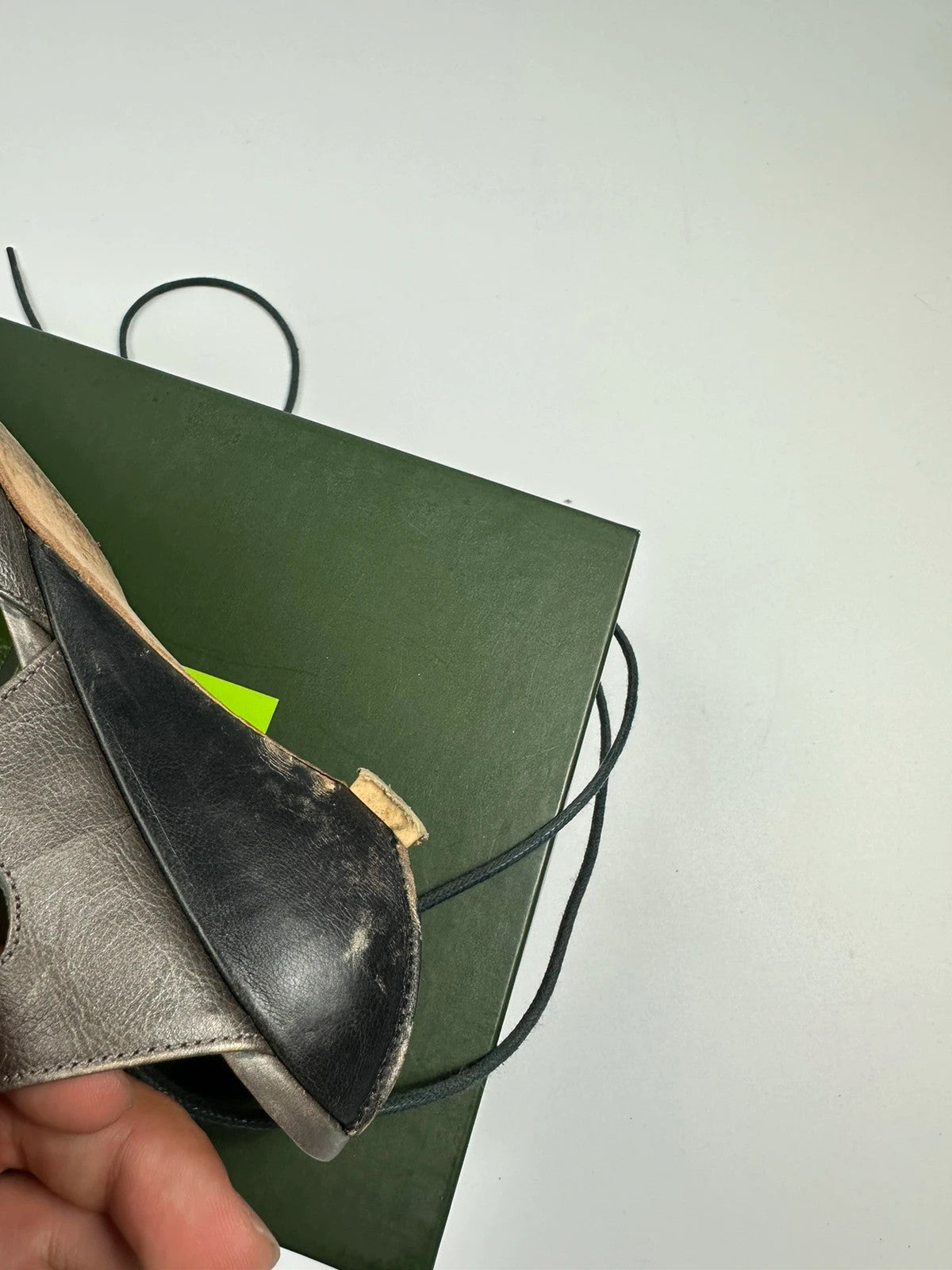 Marithé Francois Girbaud brown grey leather slingback heels with round toe and lace details.