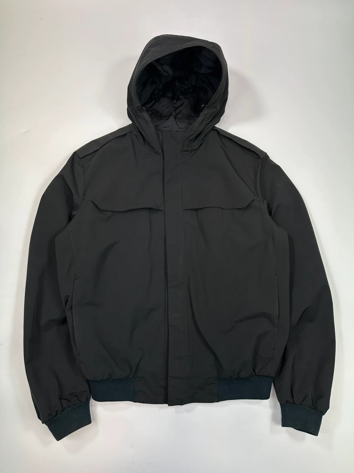 Prada black nylon hooded jacket with logo detail from FW2007 collection.