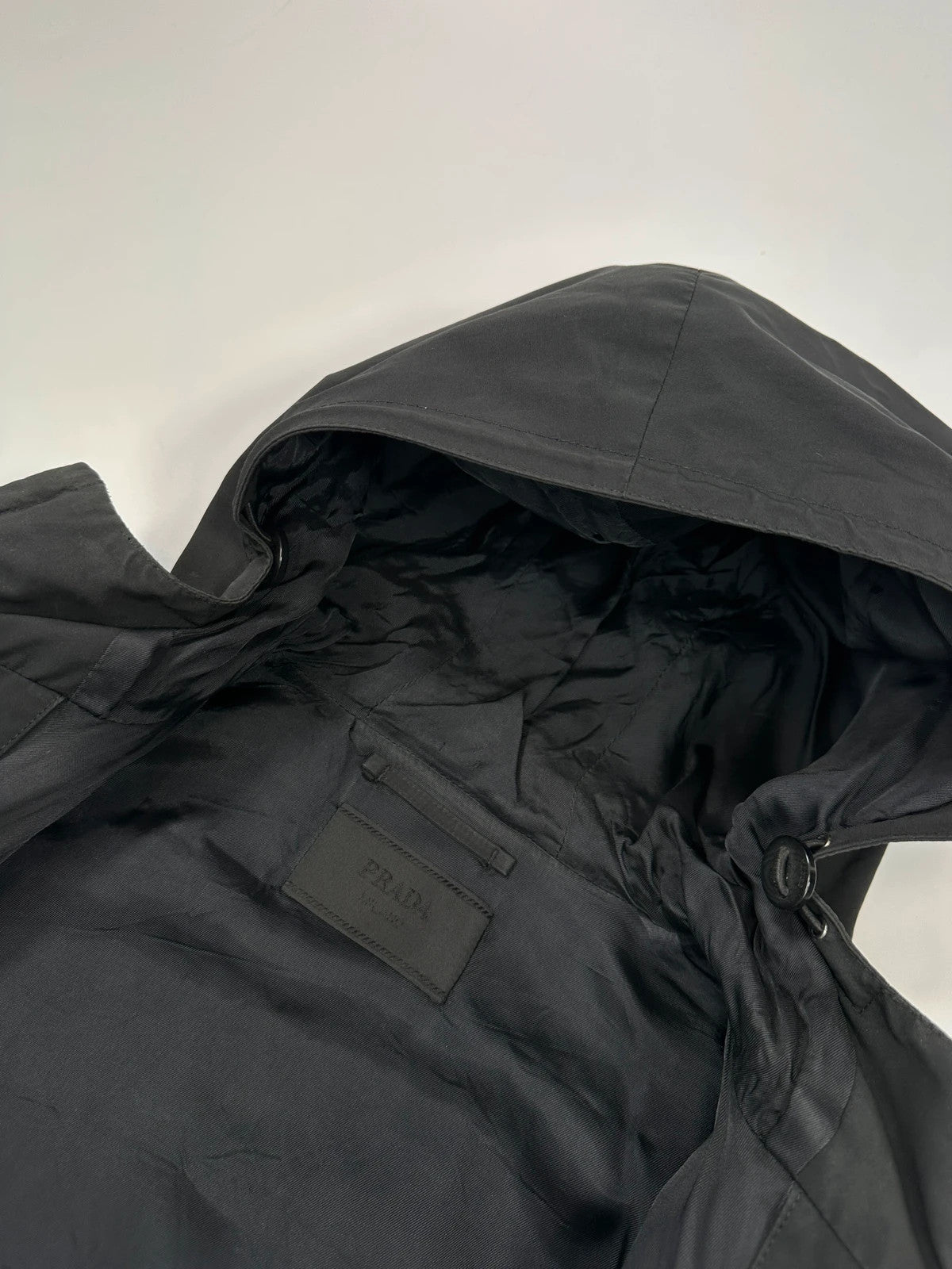 Prada black nylon hooded jacket with logo detail from FW2007 collection.