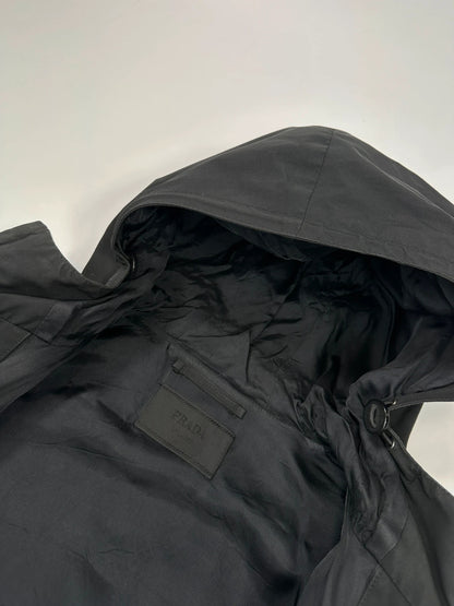 Prada black nylon hooded jacket with logo detail from FW2007 collection.