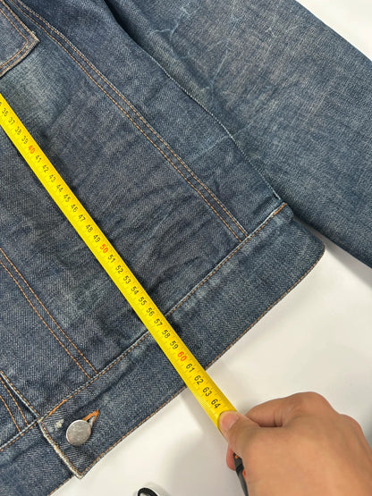 Prada denim jacket indigo blue with double collar and nylon lining, vintage 2005.