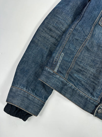 Prada denim jacket indigo blue with double collar and nylon lining, vintage 2005.
