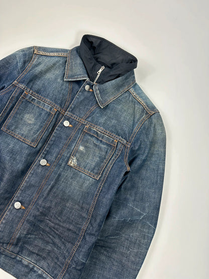 Prada denim jacket indigo blue with double collar and nylon lining, vintage 2005.