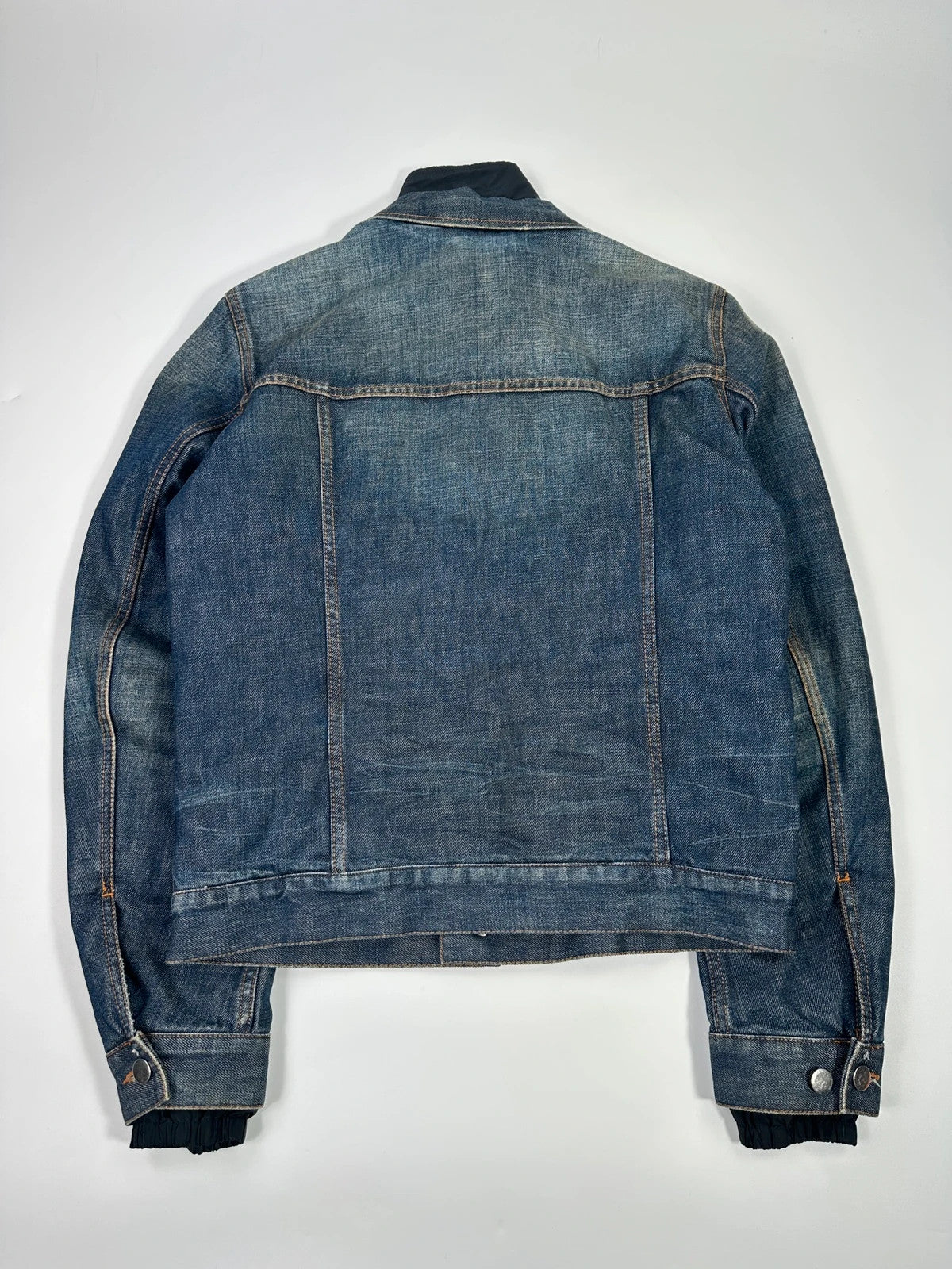 Prada denim jacket indigo blue with double collar and nylon lining, vintage 2005.