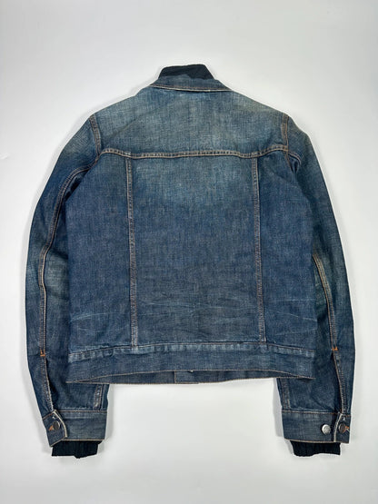 Prada denim jacket indigo blue with double collar and nylon lining, vintage 2005.