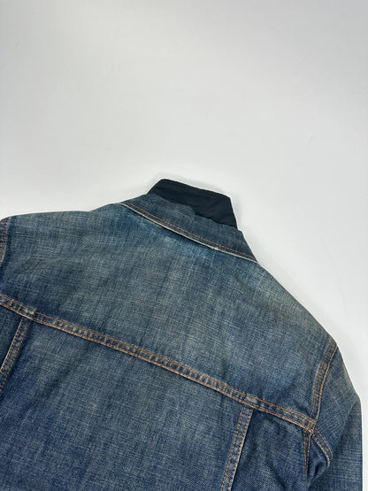 Prada denim jacket indigo blue with double collar and nylon lining, vintage 2005.