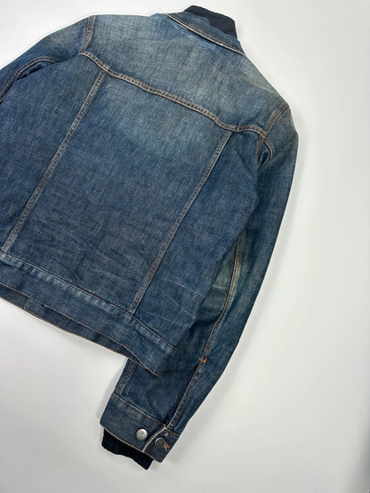 Prada denim jacket indigo blue with double collar and nylon lining, vintage 2005.