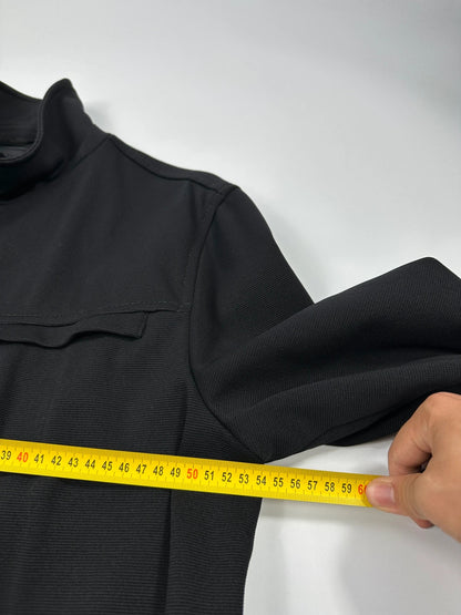 Prada black nylon Harrington bomber jacket with padded lining and vintage logo details.