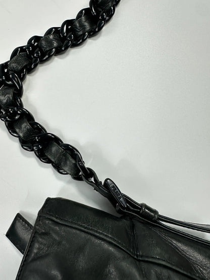 Prada black leather shoulder bag with chain straps from SS99 collection.