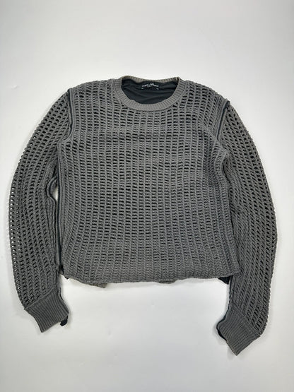 Dolce & Gabbana grey and black mesh knit sweater with layered t-shirt design.
