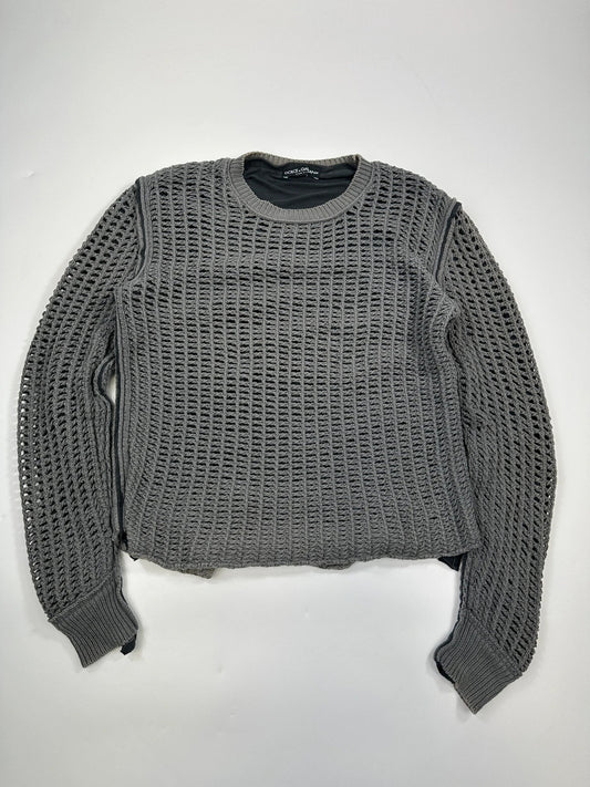 Dolce & Gabbana grey and black mesh knit sweater with layered t-shirt design.