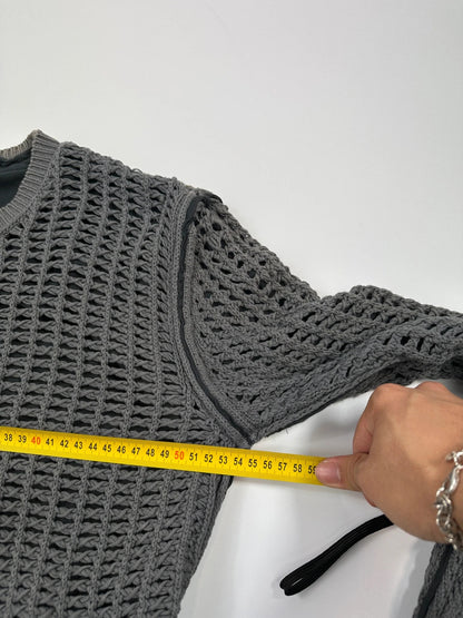 Dolce & Gabbana grey and black mesh knit sweater with layered t-shirt design.