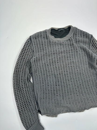 Dolce & Gabbana grey and black mesh knit sweater with layered t-shirt design.