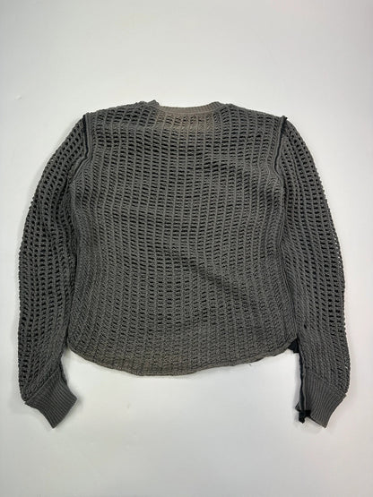 Dolce & Gabbana grey and black mesh knit sweater with layered t-shirt design.